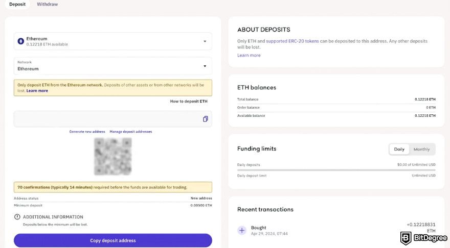 How to cash out Ethereum: deposit funds.