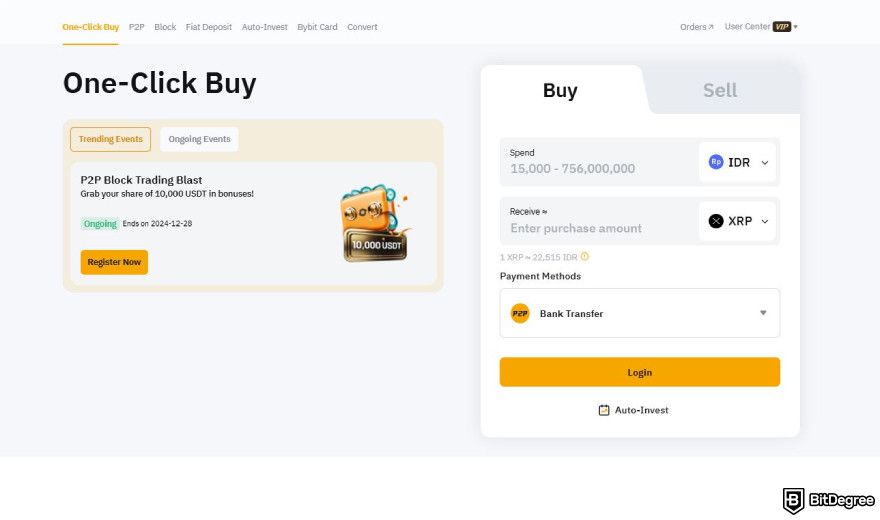 How to choose a crypto exchange: One-Click Buy feature from Bybit.