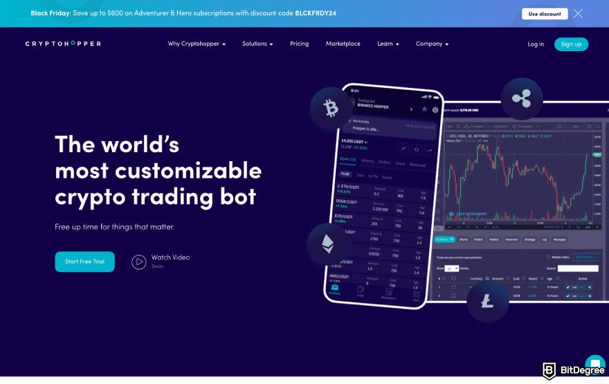 How to choose crypto trading bot: a screenshot of CryptoHopper.