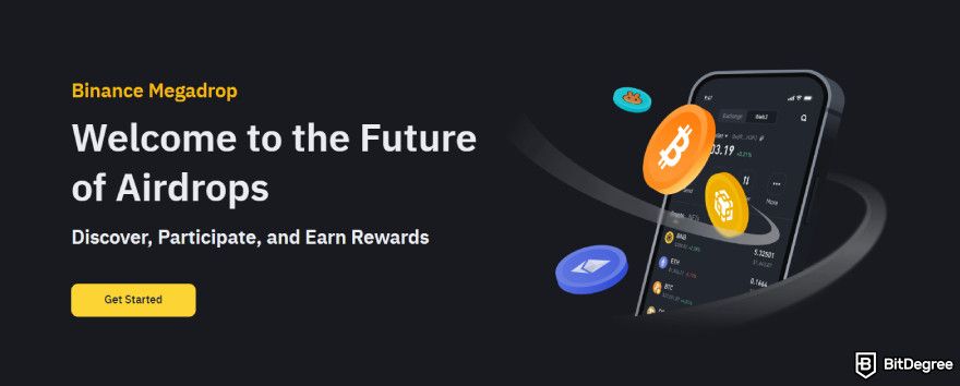 How to claim Dym airdrop: Binance Megadrop's homepage.