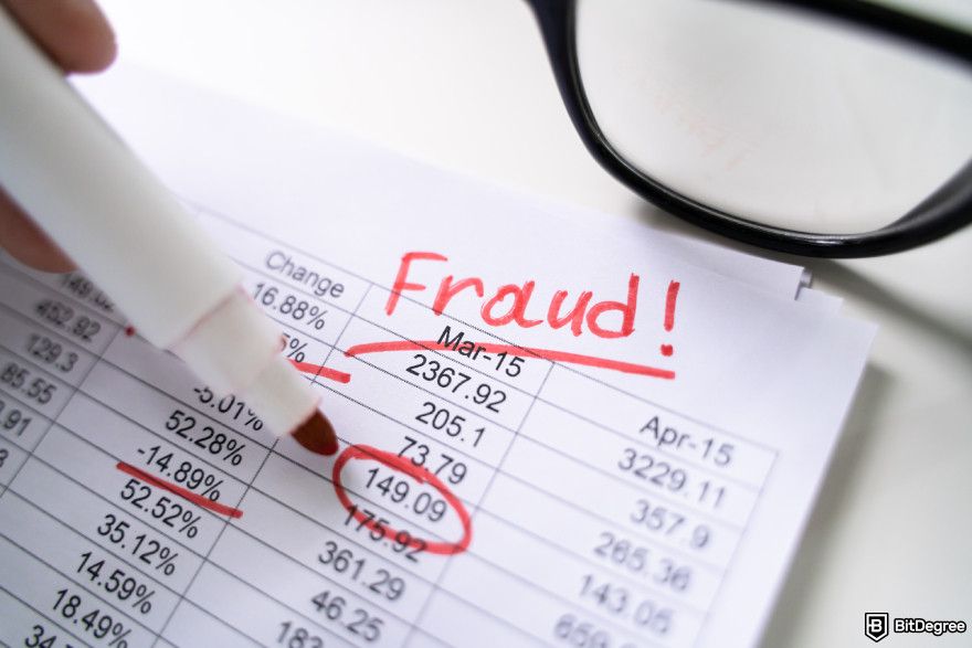 How to claim Dym airdrop: a cell in the printed spreadsheet marked as fraud.