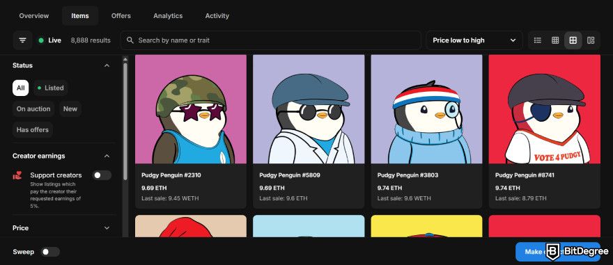 How to claim Dym airdrop: the Pudgy Penguins collection.