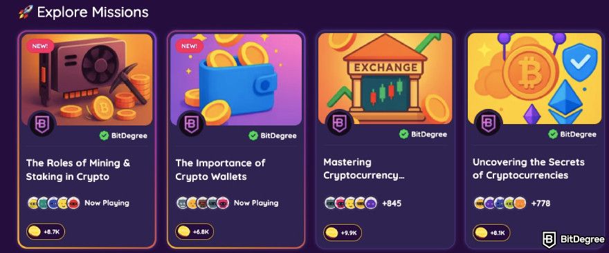 How to claim Dym airdrop: several different BitDegree Missions.