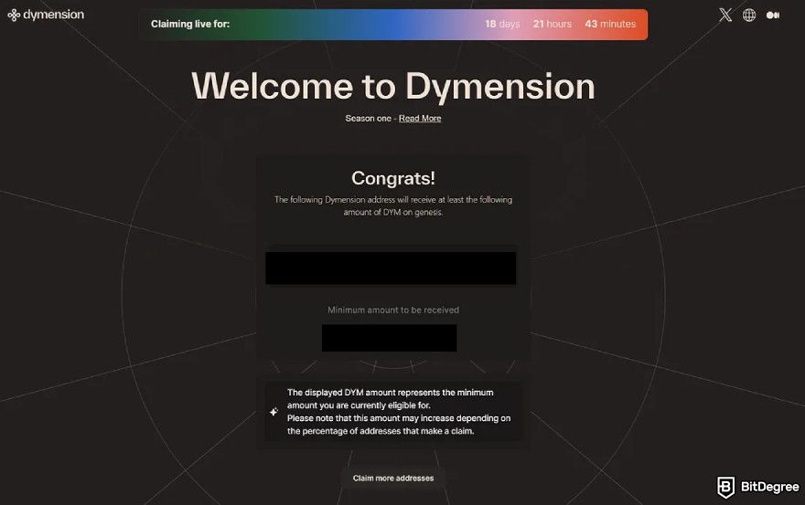 How to claim Dym airdrop: Dymension's final token claiming page.