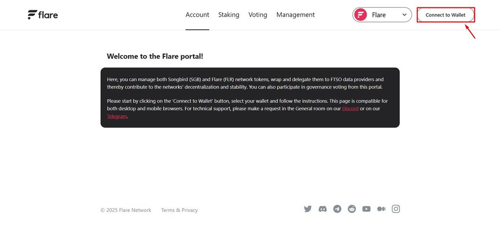 How to claim Flare airdrop: connecting wallet on the Flare Network portal.