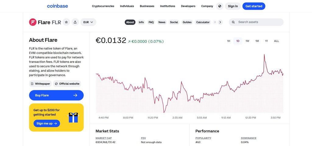 How to claim Flare airdrop: the Flare coin page on the Coinbase website.