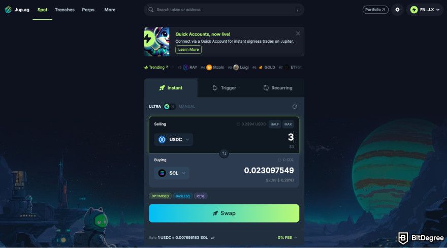 How to claim Jupiter airdrop: enter the amount and click Swap.
