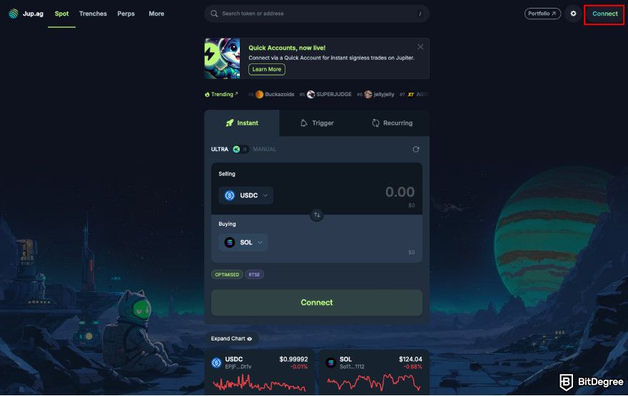 How to claim Jupiter airdrop: click Connect