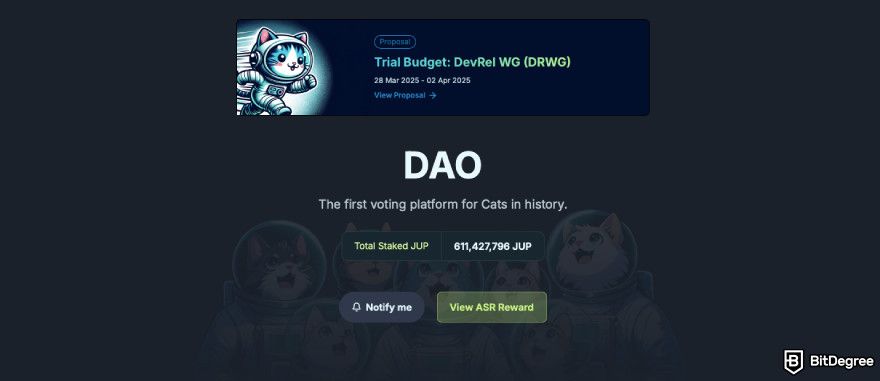 How to claim Jupiter airdrop: a screenshot of Jupiter's DAO.