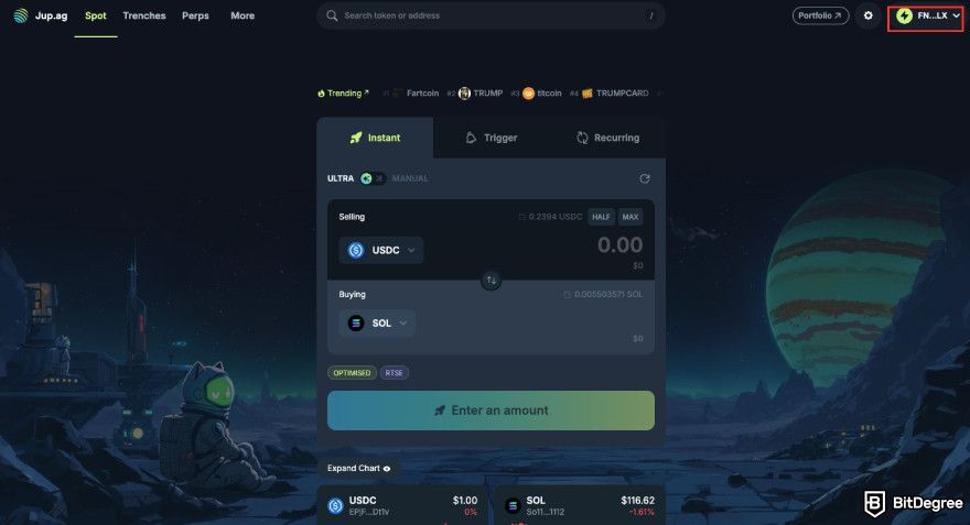 How to claim Jupiter airdrop: click your profile icon.