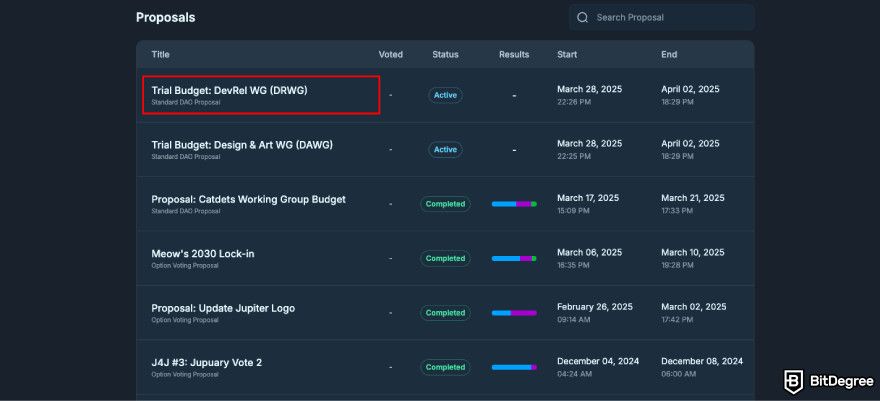 How to claim Jupiter airdrop: click on an active proposal.