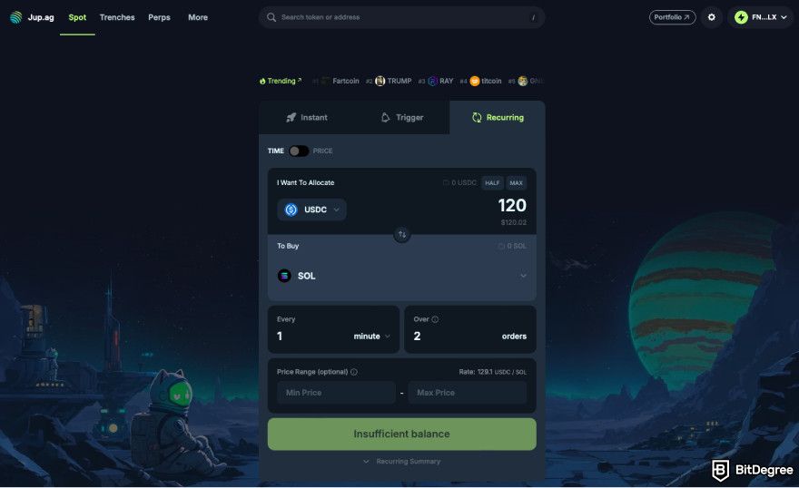 How to claim Jupiter airdrop: a screenshot of Recurring order on Jupiter.