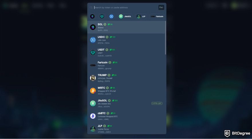 How to claim Jupiter airdrop: select the token.