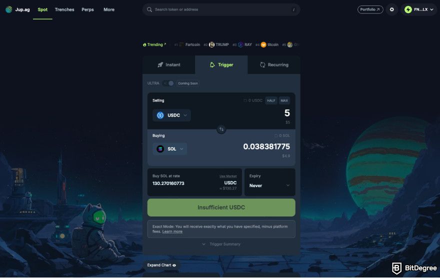 How to claim Jupiter airdrop: a screenshot of Trigger order on Jupiter.