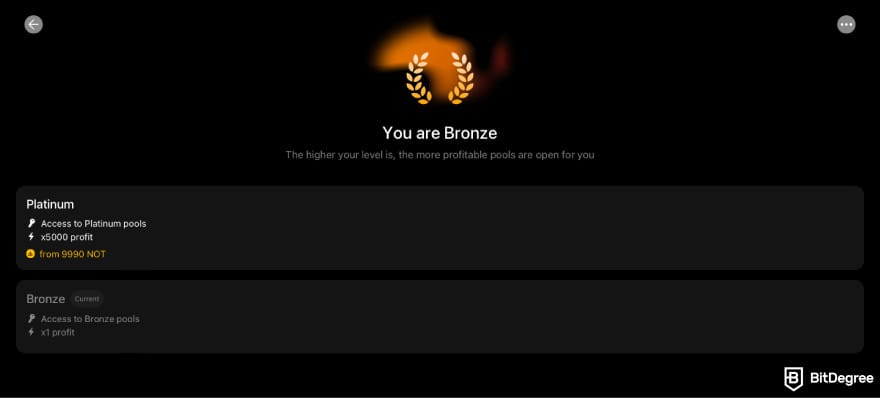 How to claim Notcoin airdrop: a screenshot of Notcoin's level system.
