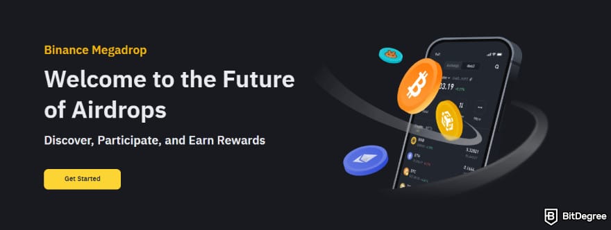 How to claim Optimism airdrop: Binance Megadrop homepage.