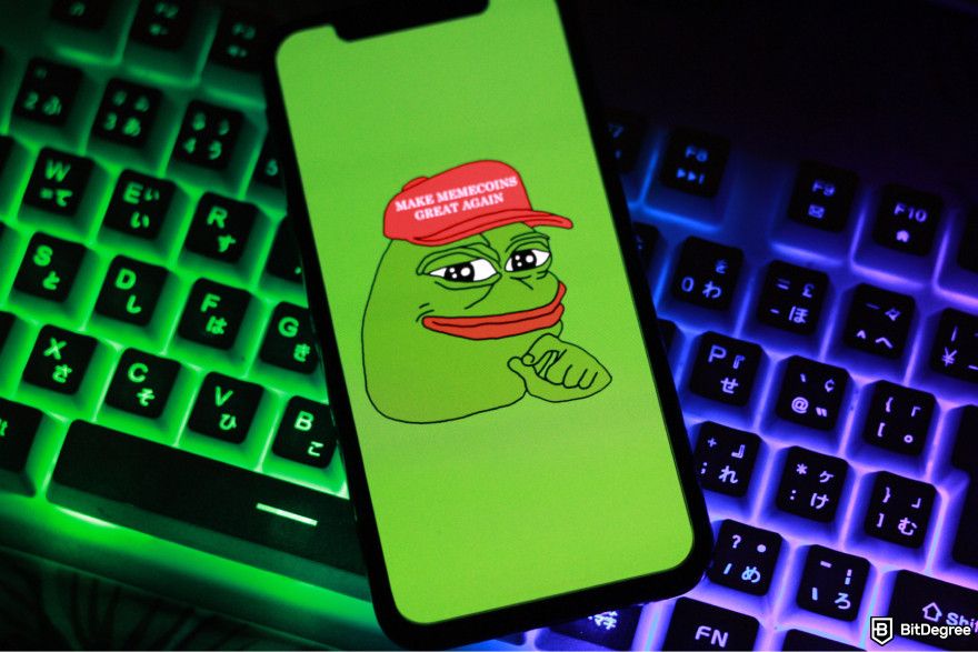 How to claim Pepe airdrop: a phone with the Pepe logo on the screen.