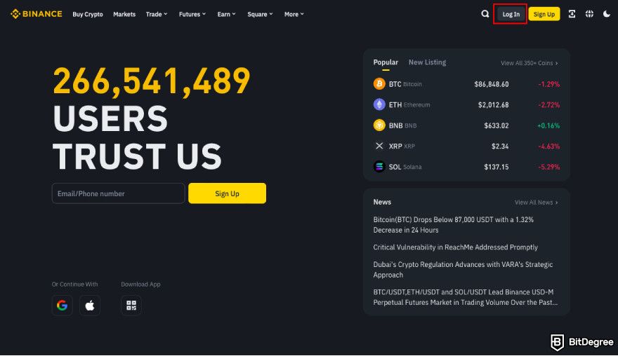 How to claim Pepe airdrop: log in to Binance.