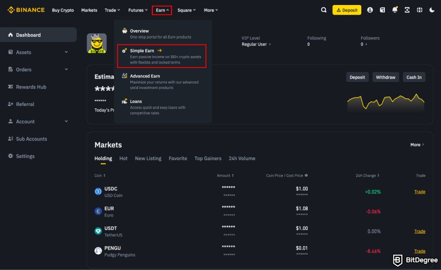 How to claim Pepe airdrop: click Simple Earn on Binance.