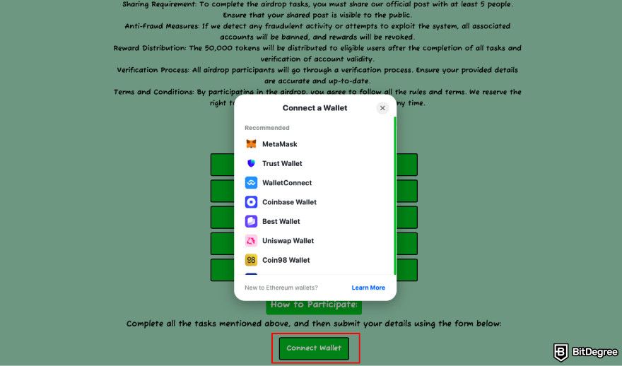 How to claim Pepe airdrop: connect your wallet on the Real Pepe website.