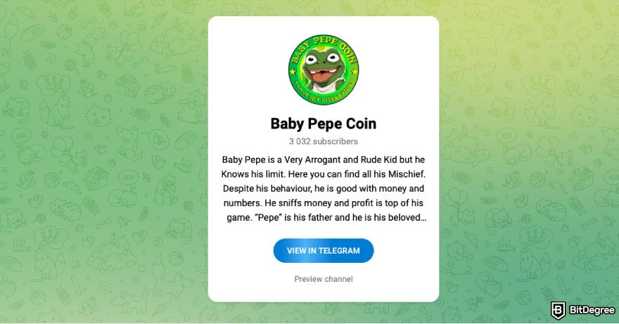 How to claim Pepe airdrop: join the Baby Pepe Telegram group.