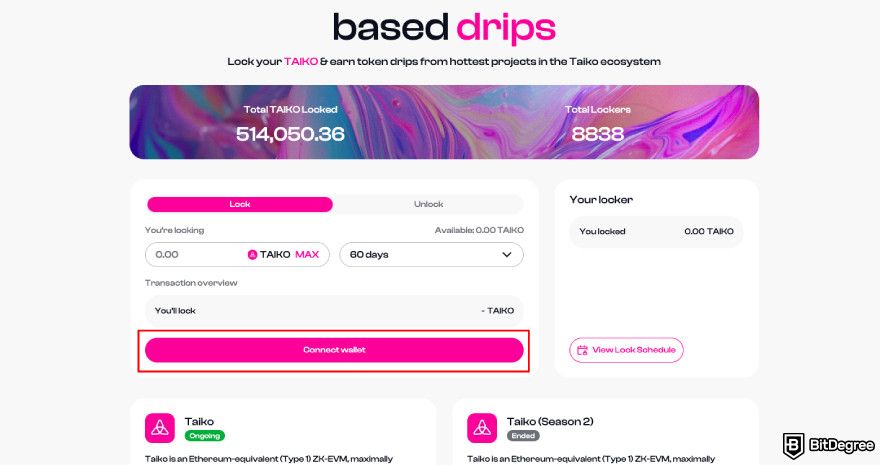 How to claim Taiko airdrop: click [Connedt Wallet] on Taiko Drips.