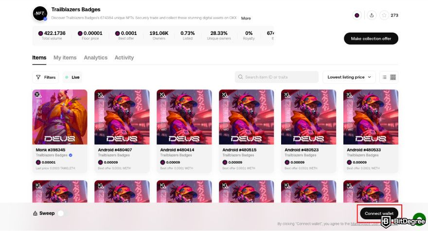 How to claim Taiko airdrop: click [Connect Wallet] on OKX.