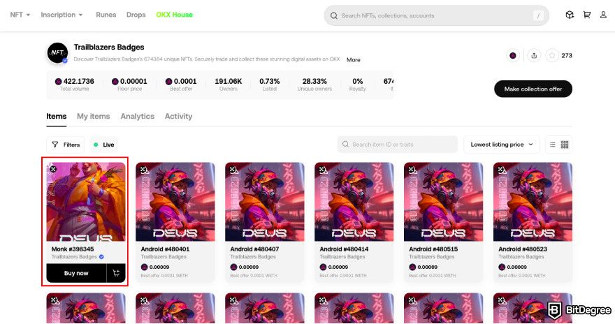 How to claim Taiko airdrop: choose an NFT.