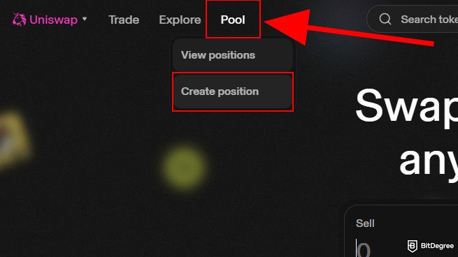 How to claim Uniswap airdrop: select pool and create a new position.