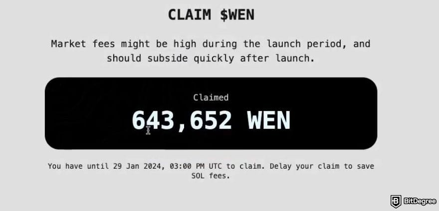 How to claim WEN airdrop: the button to claim the WEN airdrop.