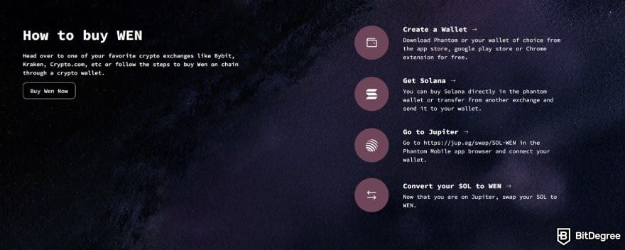 How to claim WEN airdrop: an illustration of how to buy WEN on the WEN website.