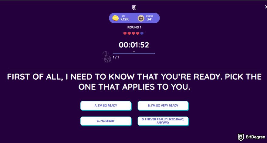 How to create a quiz: example of BitDegree interactive quiz.