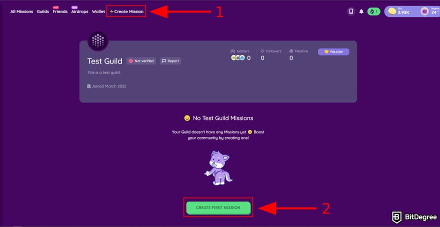 How to create a quiz: find create fist mission and click it.