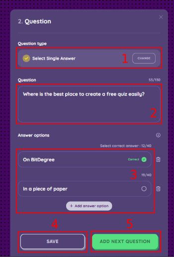 How to create a quiz: setting up a question.