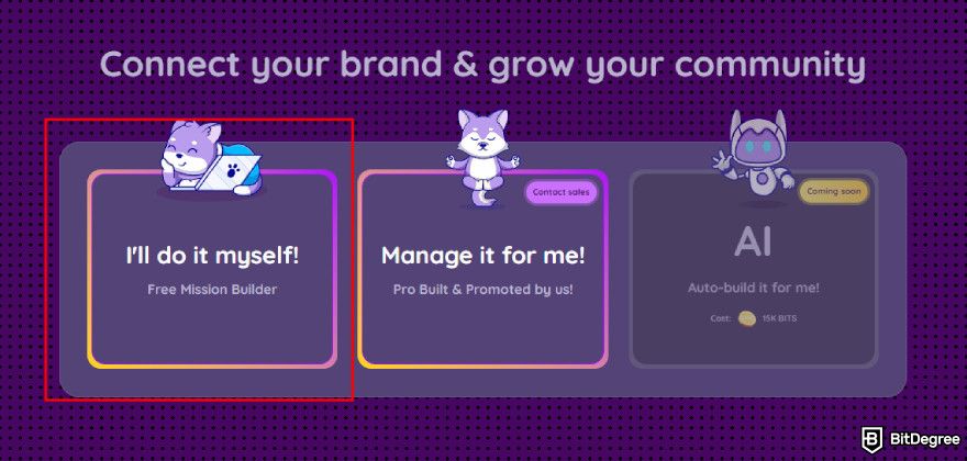 How to create a quiz: pick the Free Mission Builder.