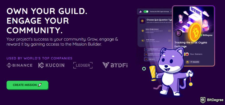 How to create a quiz: BitDegree Mission Builder promotional banner.