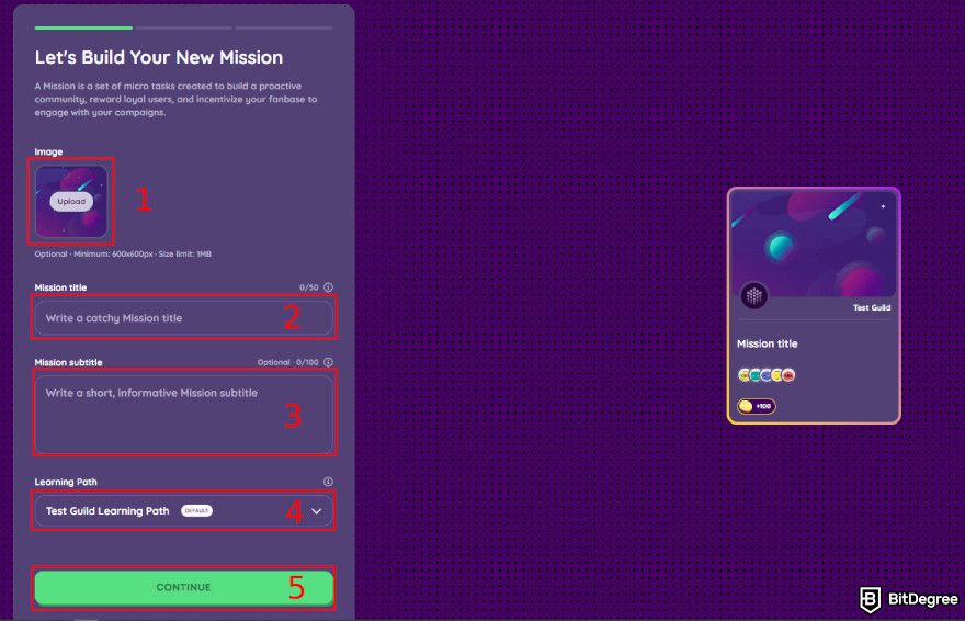 How to create a quiz: fill out the relevant details about your Mission.