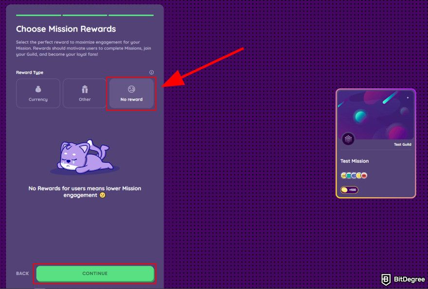 How to create a quiz: pick no reward choice.