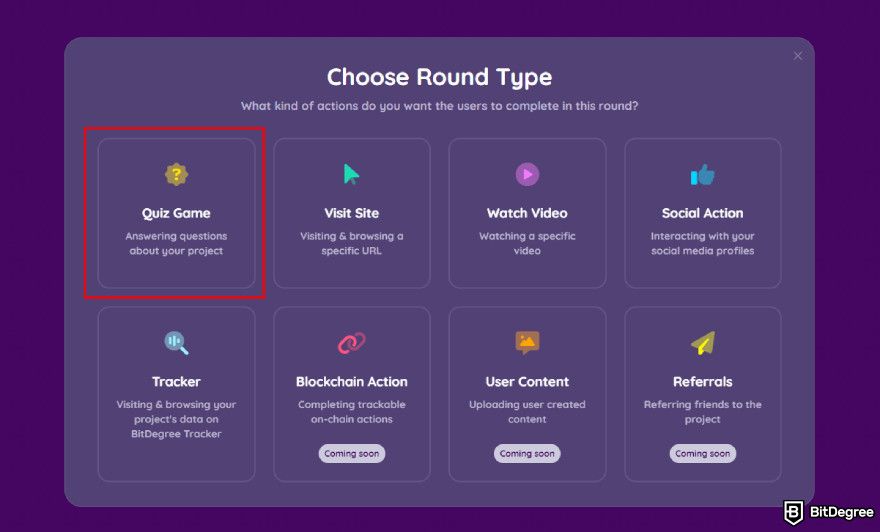 How to create a quiz: choose the round type.
