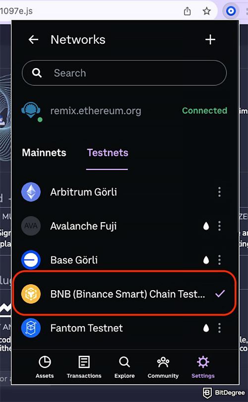 How to create a token on BSC: change wallet network to BNB Chain testnet.