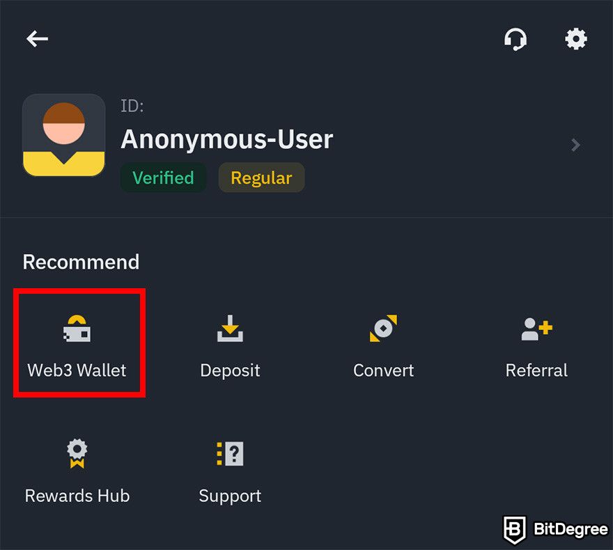 How to get a crypto wallet: Web3 Wallet menu on Binance Wallet's dashboard.