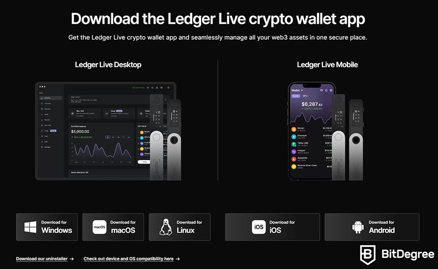 How to get a crypto wallet: The Ledger Live app download page.