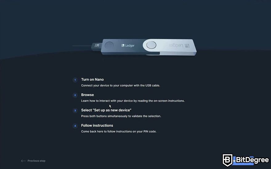 How to get a crypto wallet: The device connection page on the Ledger Live app.