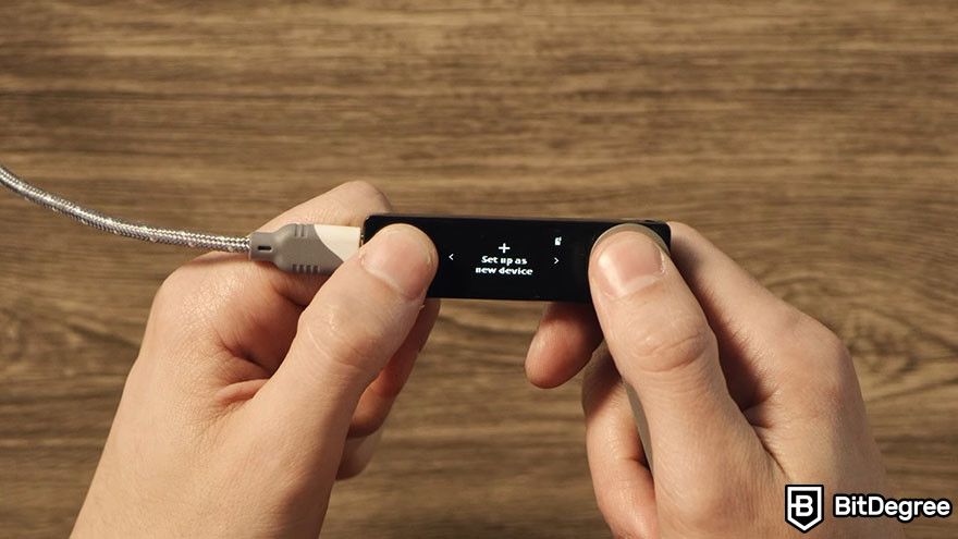 How to get a crypto wallet: The menu to set up a new device on a Ledger Nano X.