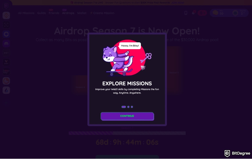 How to get crypto airdrops: click Continue.