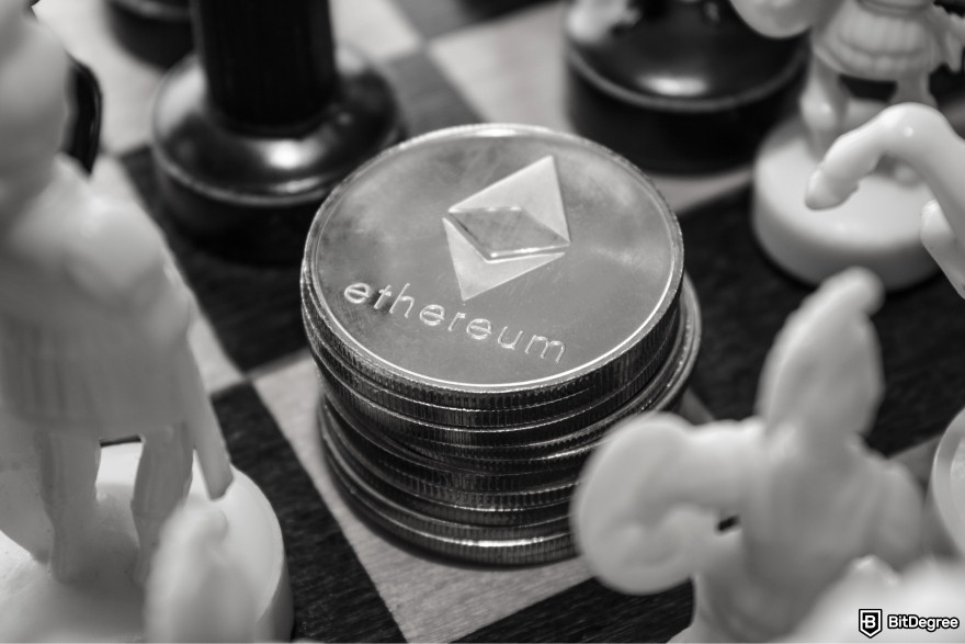 How to get crypto airdrops: a chessboard with a pile of Ethereum coins on it.