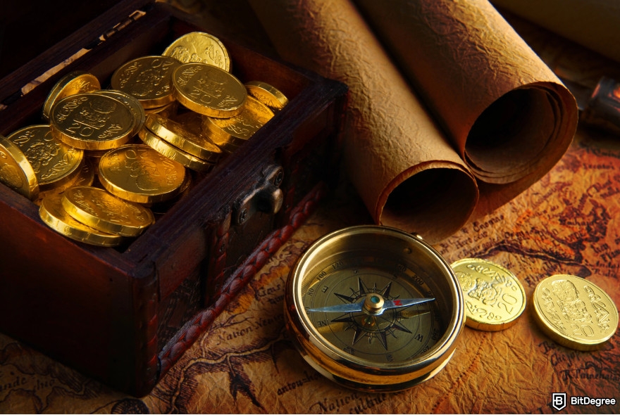 How to get crypto airdrops: treasure box and a compass.