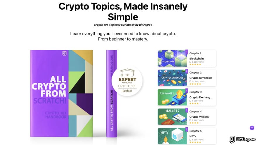 How to get into crypto: BitDegree's 101 Handbook page.