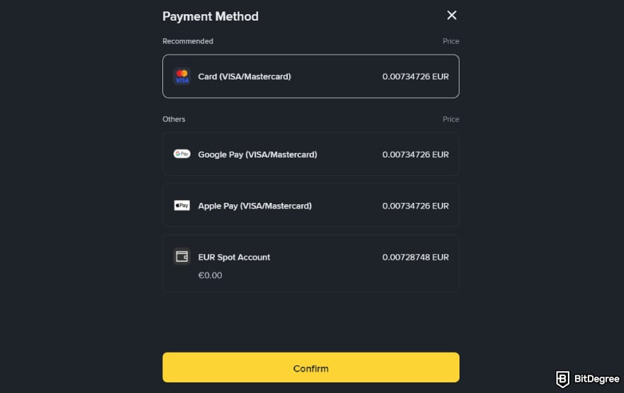 How to get into crypto: Binance's available payment methods.