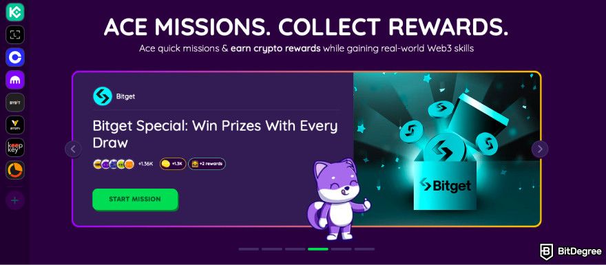 How to get Phantom airdrop: a screenshot of BitDegree's Missions page.